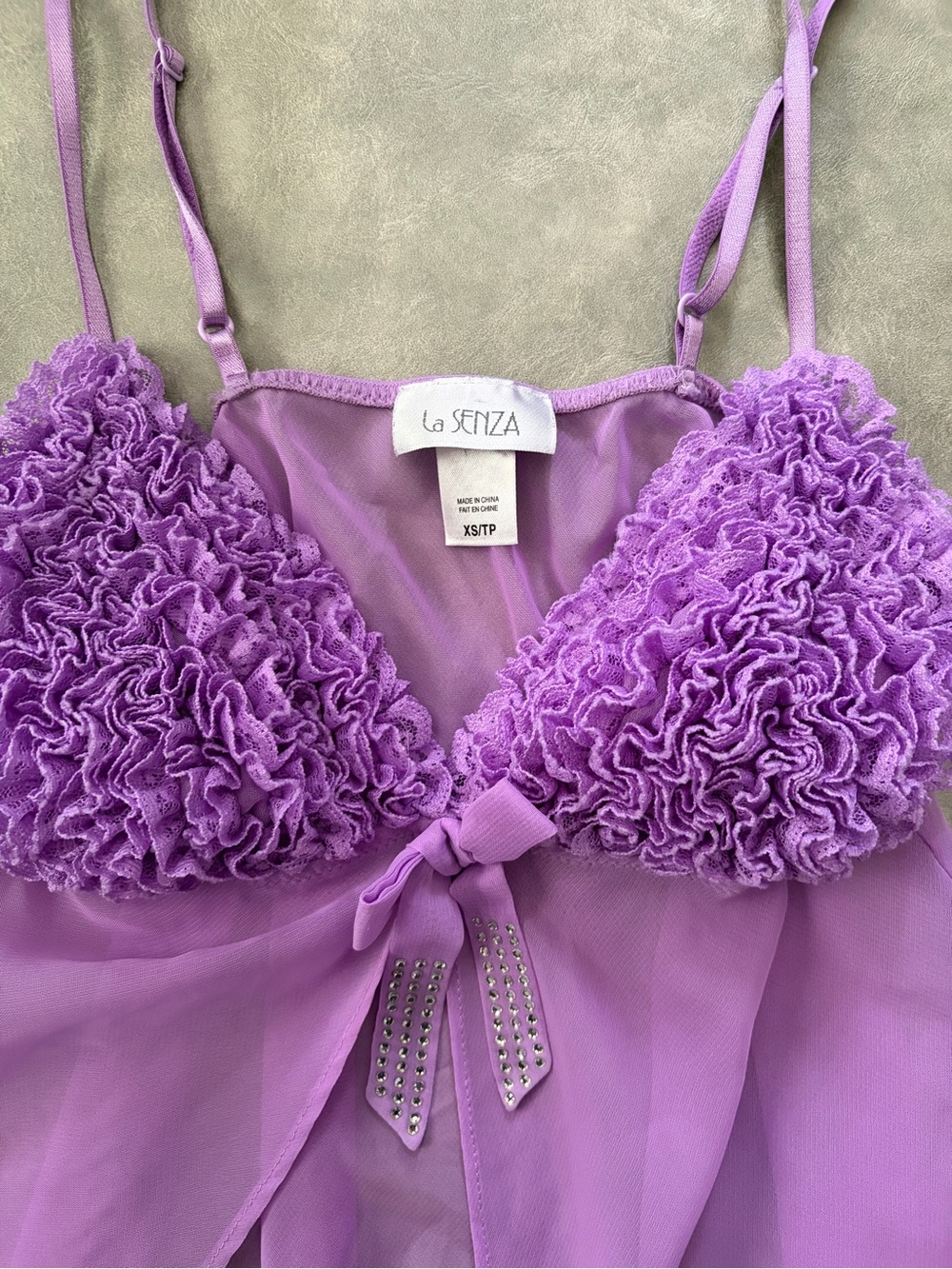 Y2K La Senza Lavender Sheer Mesh Babydoll Ruffle Lingerie Top - Picture 6 of 9